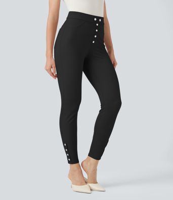 Halara Flex™ - Stoffhose mit hohem Bund, Gesäßtaschen, Bauchkontrolle und Fischgrätenmuster