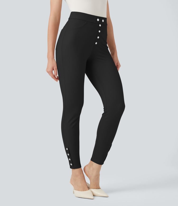 Halara Flex™ - Stoffhose mit hohem Bund, Gesäßtaschen, Bauchkontrolle und Fischgrätenmuster