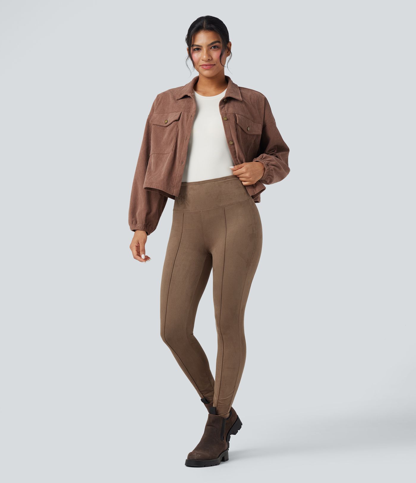 Legging 7/8 décontracté gainant taille haute effet daim