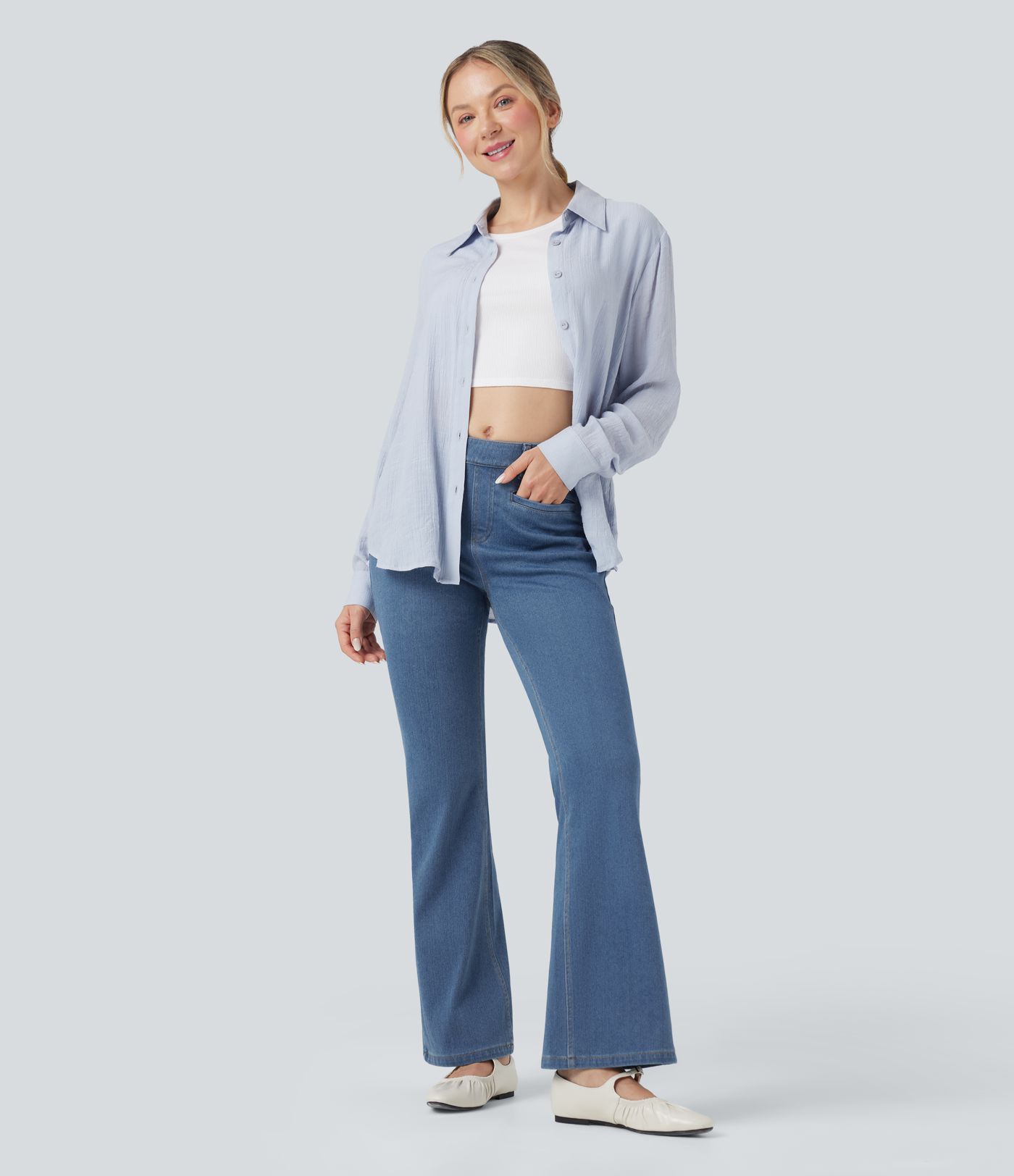 Halara Flex™ Denim Heat Mid Rise Casual Bootcut Leggings with Pockets