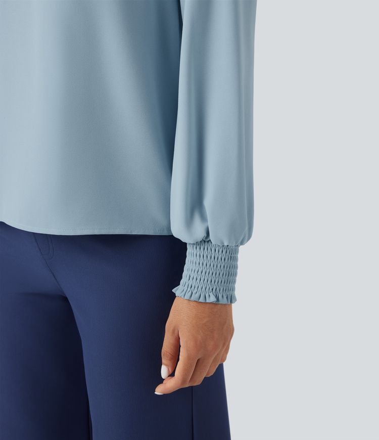 Wrinkle-Resistant V Neck Long Sleeve Casual Chiffon Shirt