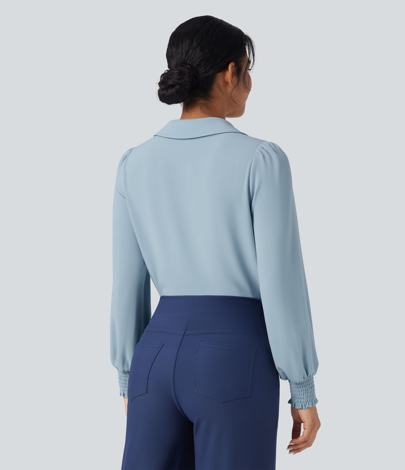 Wrinkle-Resistant V Neck Long Sleeve Casual Chiffon Shirt