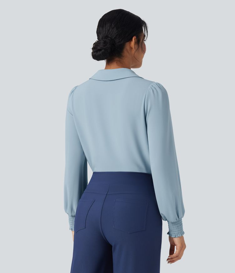 Wrinkle-Resistant V Neck Long Sleeve Casual Chiffon Shirt