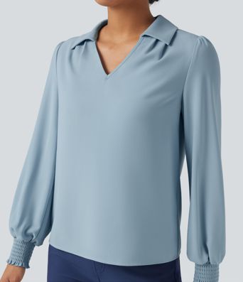 Wrinkle-Resistant V Neck Long Sleeve Casual Chiffon Shirt