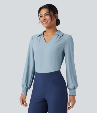 Wrinkle-Resistant V Neck Long Sleeve Casual Chiffon Shirt