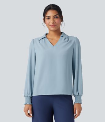 Wrinkle-Resistant V Neck Long Sleeve Casual Chiffon Shirt