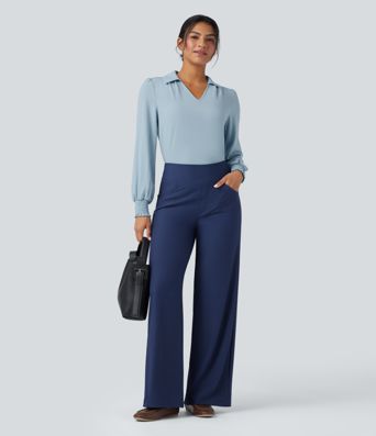 Wrinkle-Resistant V Neck Long Sleeve Casual Chiffon Shirt