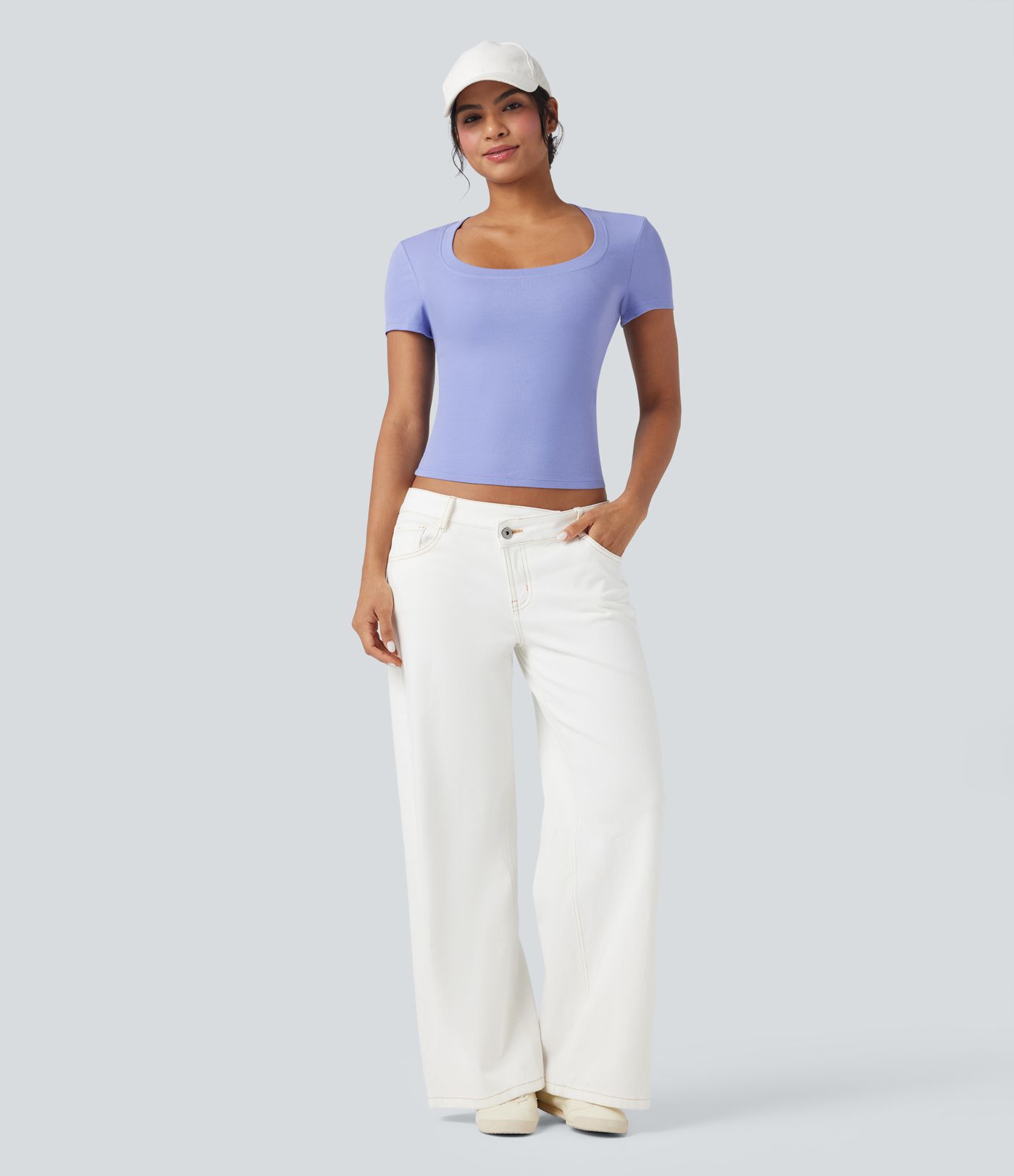 Ribbed Knit Short Sleeve Casual T-Shirt