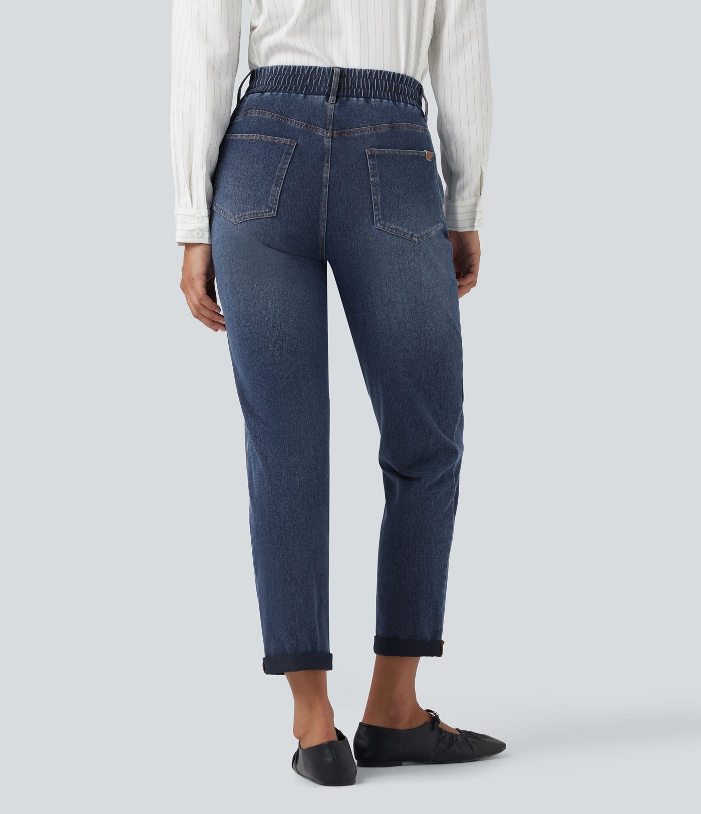Halara Flex™ High Waisted Drawstring Rolled Hem Casual Slim Jeans with Pockets