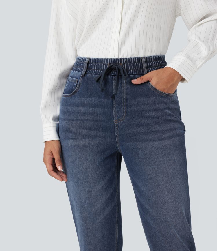 Halara Flex™ High Waisted Drawstring Rolled Hem Casual Slim Jeans with Pockets