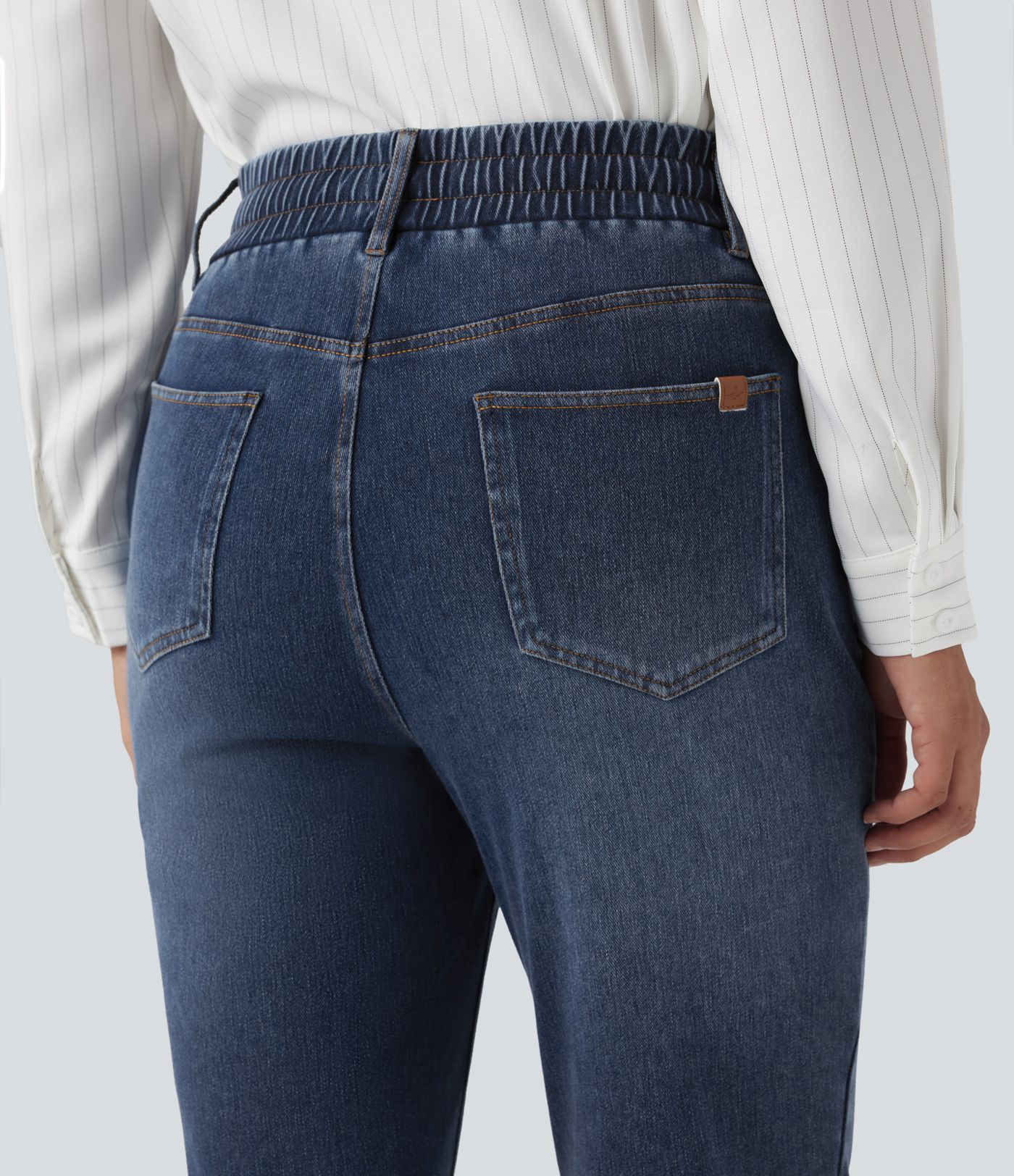 Halara Flex™ High Waisted Drawstring Rolled Hem Casual Slim Jeans with Pockets