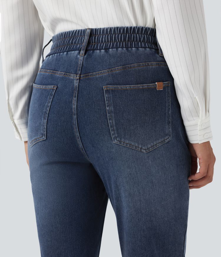 Halara Flex™ High Waisted Drawstring Rolled Hem Casual Slim Jeans with Pockets