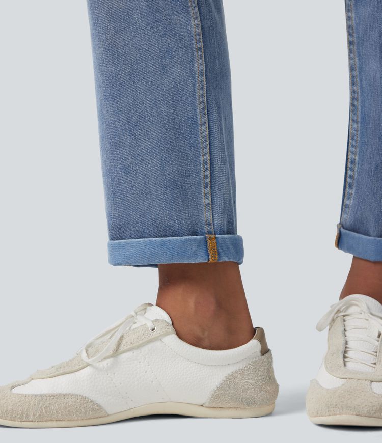 Halara Flex™ High Waisted Drawstring Rolled Hem Casual Slim Jeans with Pockets