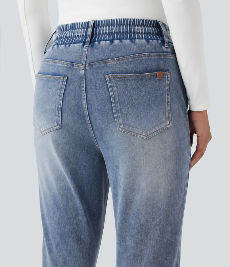 Halara Flex™ High Waisted Drawstring Rolled Hem Casual Slim Jeans with Pockets