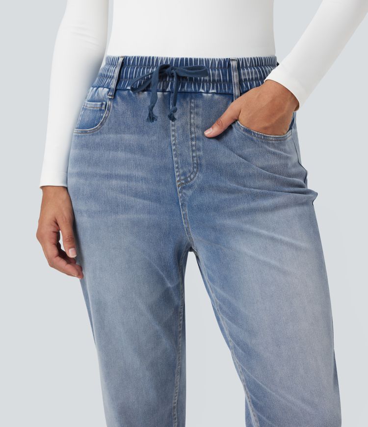 Halara Flex™ High Waisted Drawstring Rolled Hem Casual Slim Jeans with Pockets