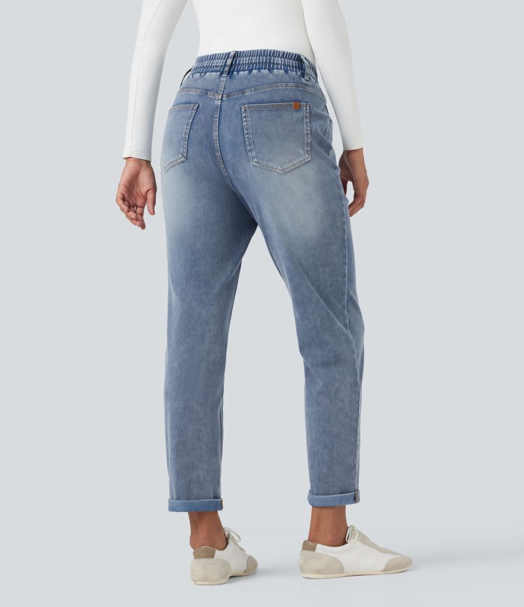 Halara Flex™ High Waisted Drawstring Rolled Hem Casual Slim Jeans with Pockets