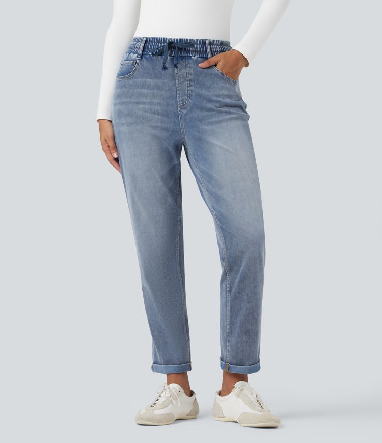 Halara Flex™ High Waisted Drawstring Rolled Hem Casual Slim Jeans with Pockets