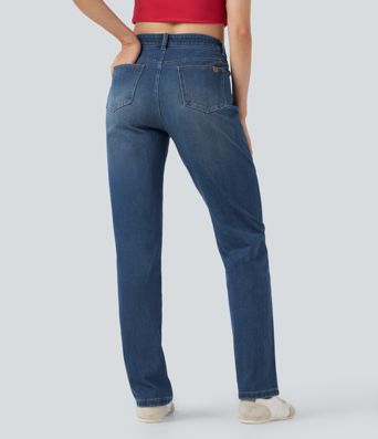 Halara Flex™ Mid Rise Studded Straight Leg Casual Jeans with Pockets