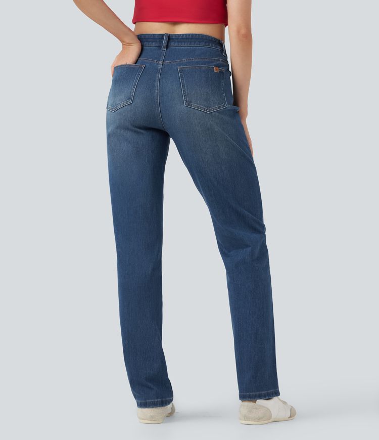 Halara Flex™ Mid Rise Studded Straight Leg Casual Jeans with Pockets