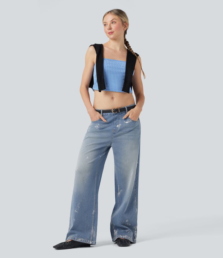 Halara Flex™ Mid Rise Wide Leg Washed Casual Paint Splatter Jeans with Pockets