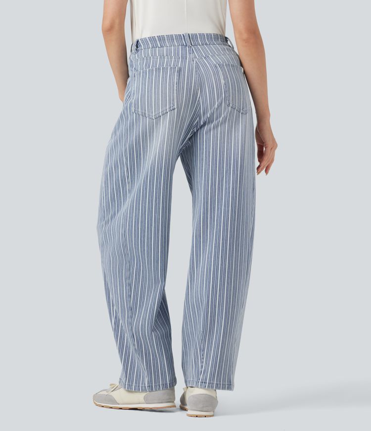 Halara Flex™ High Waisted Stripes Casual Barrel Leg Jeans Pockets