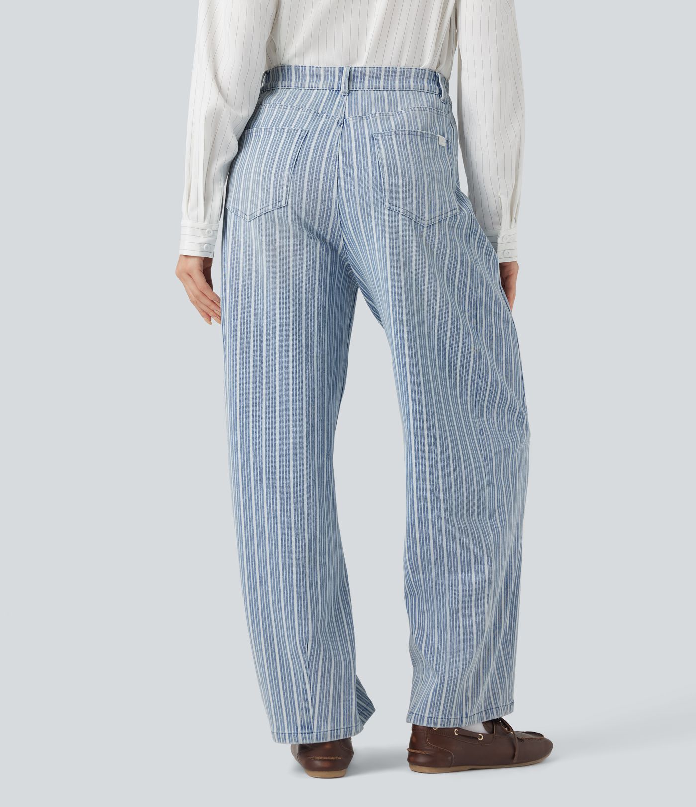 Halara Flex™ High Waisted Stripes Casual Barrel Leg Jeans Pockets