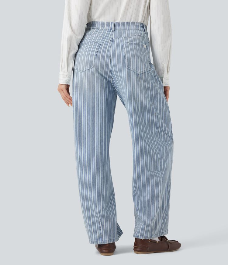 Halara Flex™ High Waisted Stripes Casual Barrel Leg Jeans Pockets
