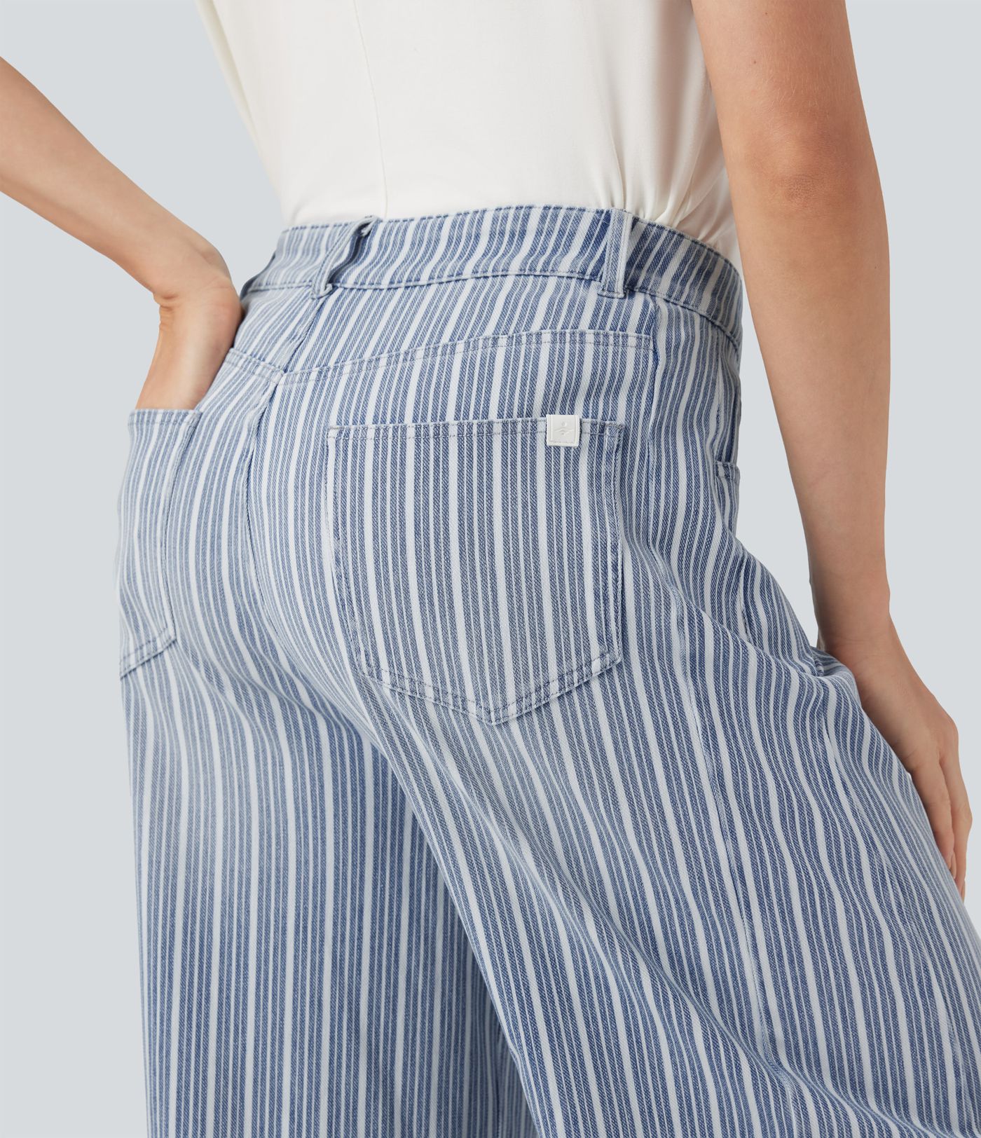 Halara Flex™ High Waisted Stripes Casual Barrel Leg Jeans Pockets