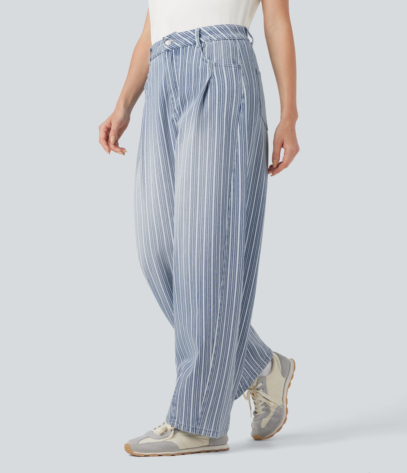 Halara Flex™ High Waisted Stripes Casual Barrel Leg Jeans Pockets