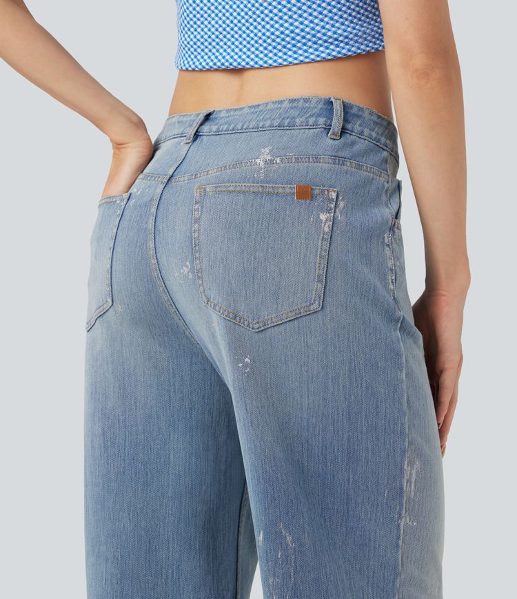 Halara Flex™ Mid Rise Wide Leg Washed Casual Paint Splatter Jeans with Pockets