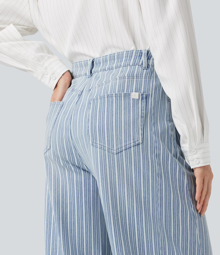 Halara Flex™ High Waisted Stripes Casual Barrel Leg Jeans Pockets