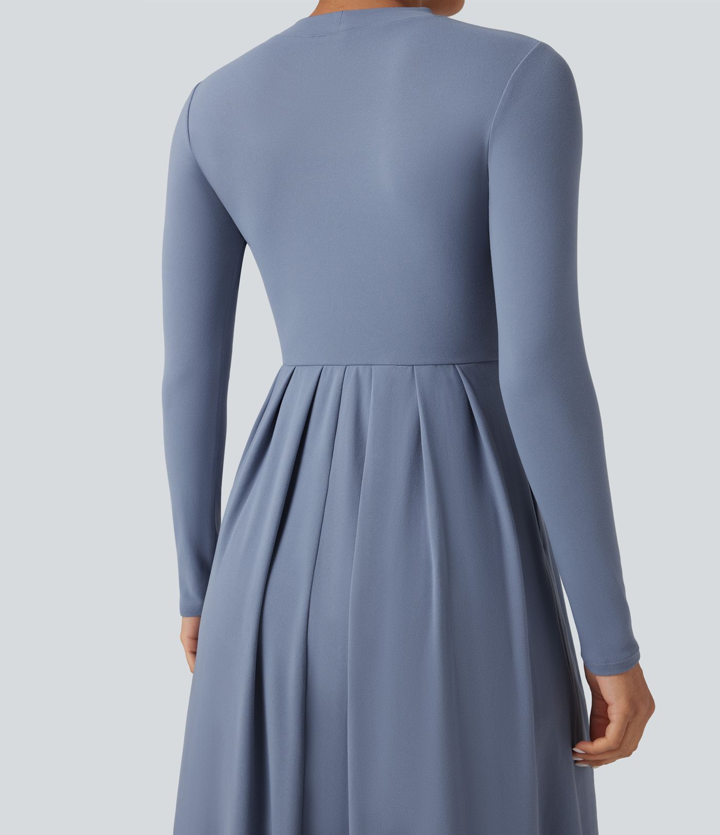 Lässiges Maxikleid in A-Linie mit Stehkragen und langen Ärmeln