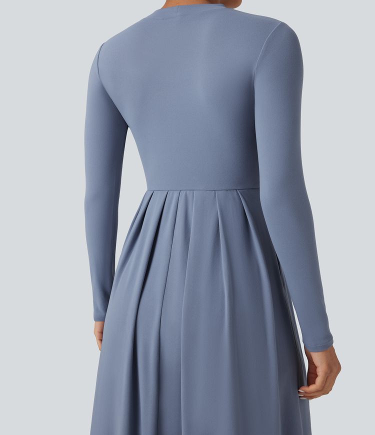 Lässiges Maxikleid in A-Linie mit Stehkragen und langen Ärmeln