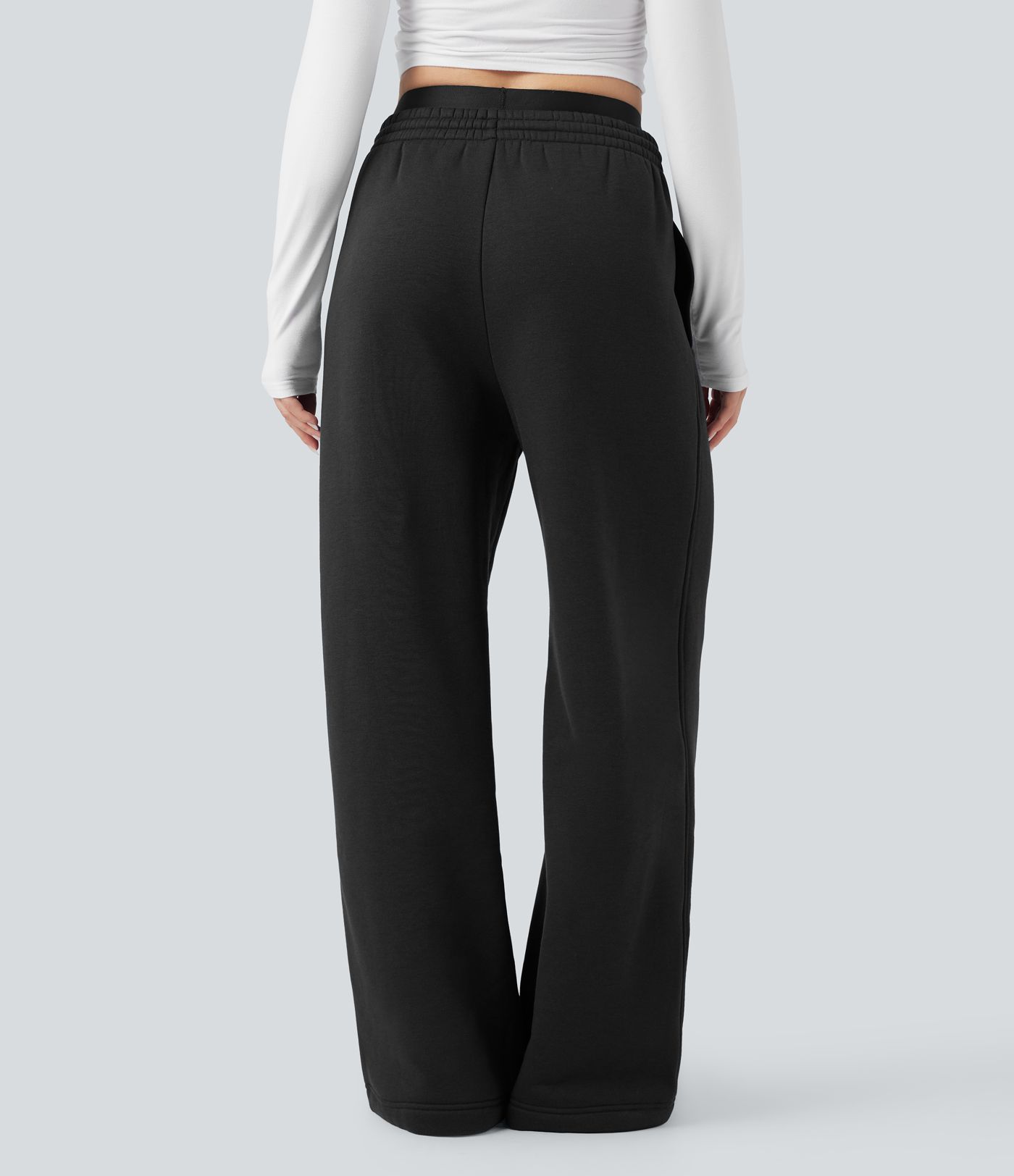 High Waisted Drawstring Wide Leg Fleece Casual Cotton Pants with Pockets