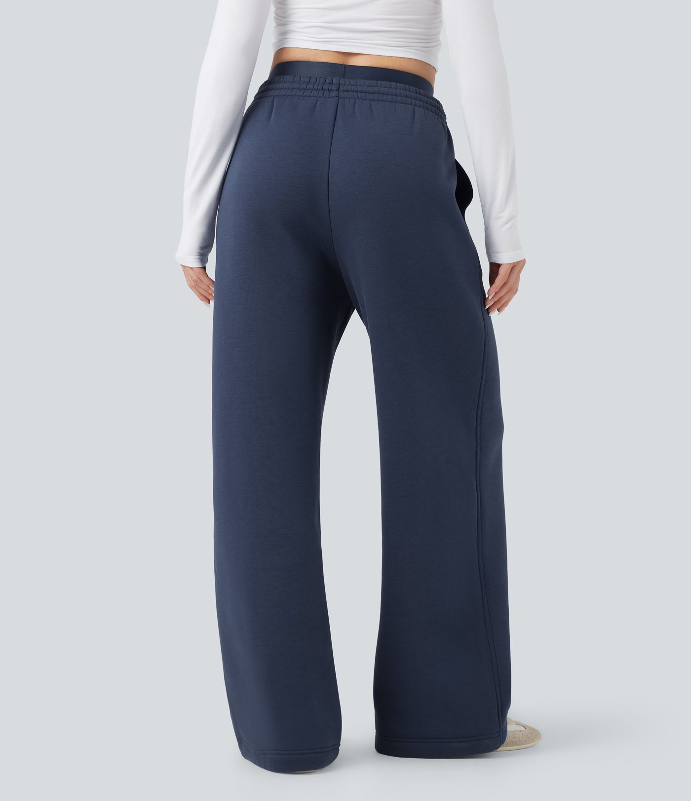 Pantalon jogging en coton molleton large taille haute avec cordon et poches