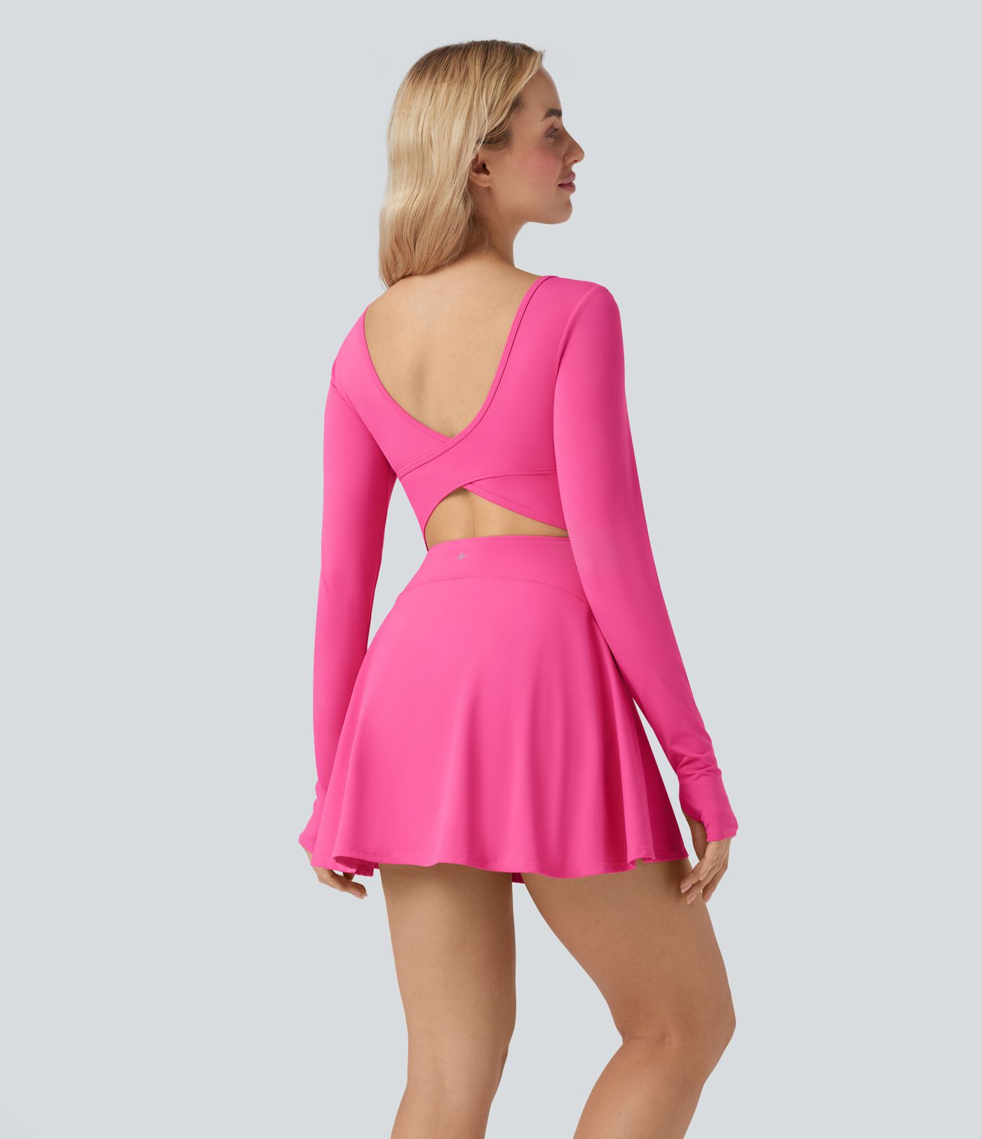 SoftlyZero™ U Yaka Uzun Kollu Başparmak Delikli 2'si 1 Arada Serin Dokunuşlu Mini Dans Aktif Elbise - Cepli ve Kolay