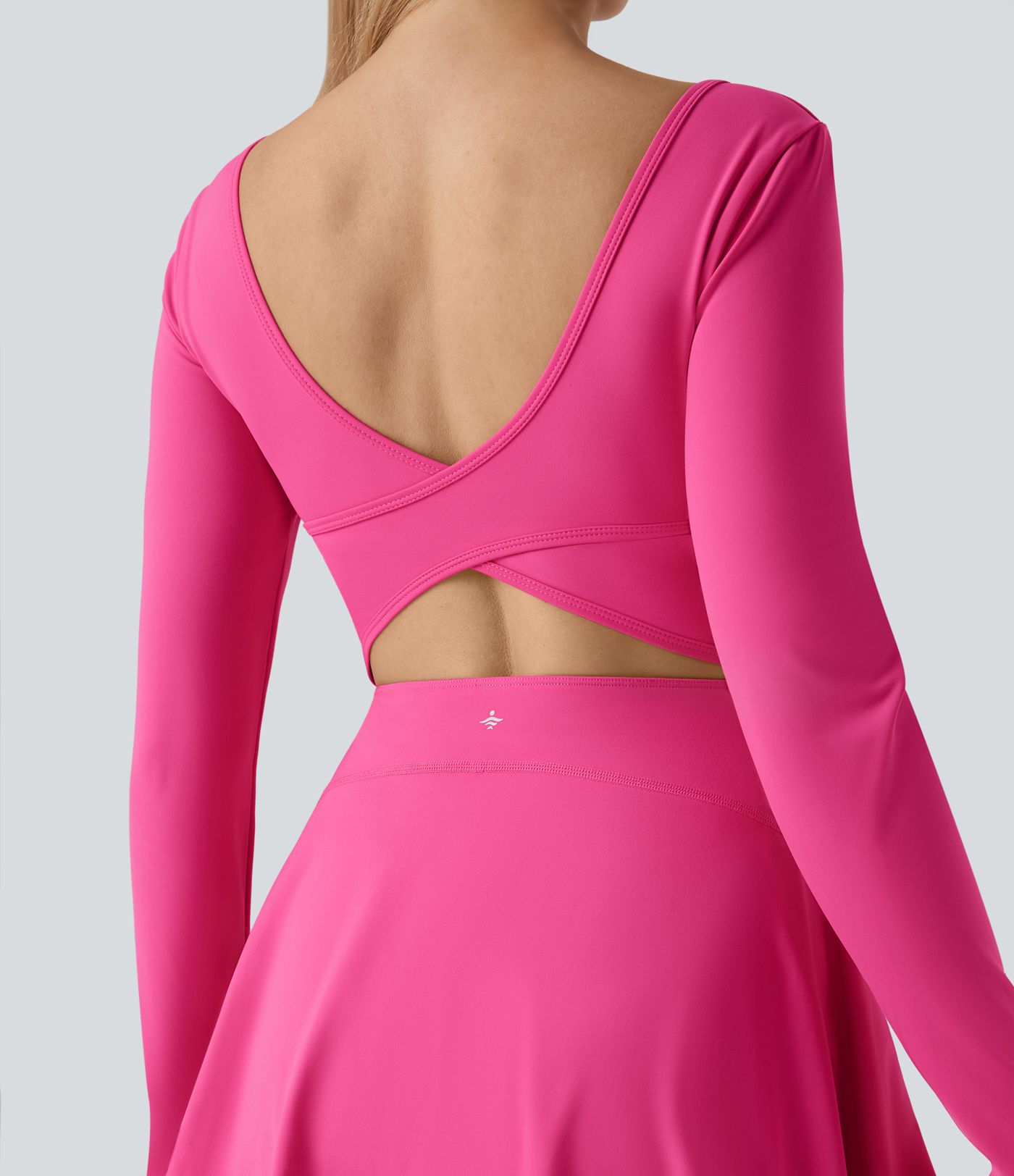 SoftlyZero™ U Yaka Uzun Kollu Başparmak Delikli 2'si 1 Arada Serin Dokunuşlu Mini Dans Aktif Elbise - Cepli ve Kolay