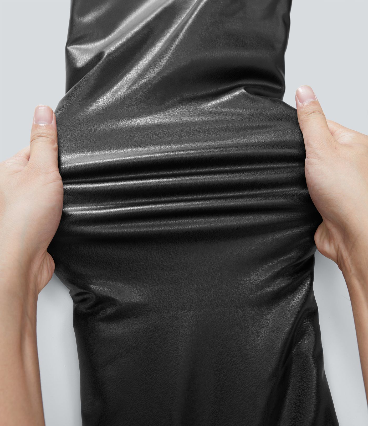 High Waisted Straight Leg Casual PU Faux Leather Trousers with Pockets