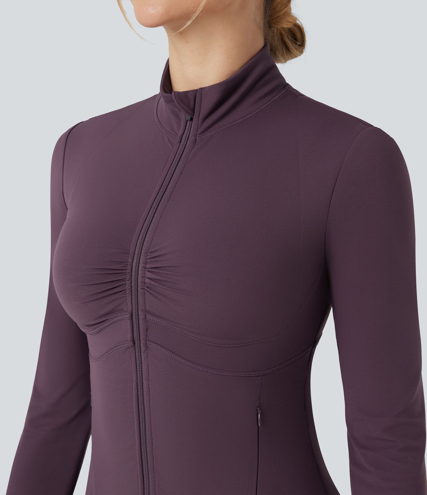Halara UltraSculpt™ Mock Neck Ruched Push-Up Long Sleeve Thumb Hole Yoga Jacket with Pockets