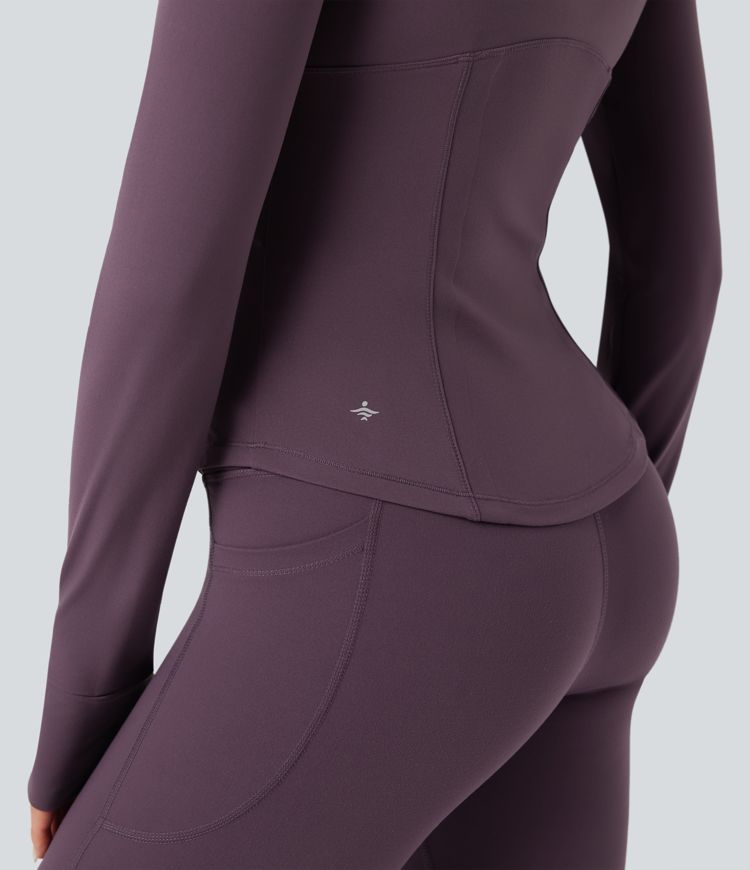 Halara UltraSculpt™ Mock Neck Ruched Push-Up Long Sleeve Thumb Hole Yoga Jacket with Pockets