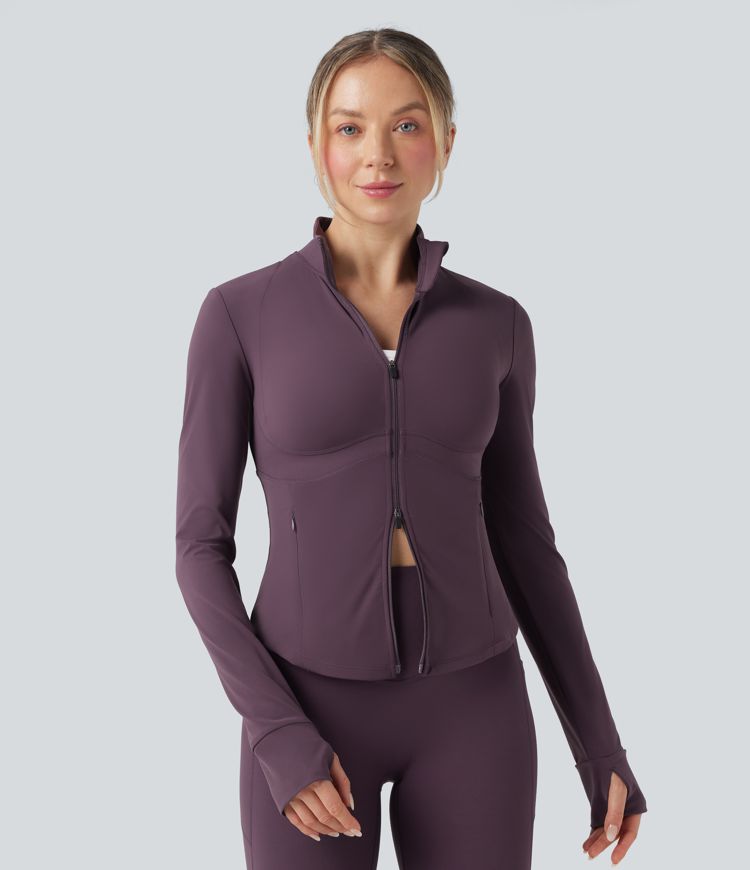 Halara UltraSculpt™ Mock Neck Push-Up Long Sleeve Thumb Hole Yoga Jacket with Pockets