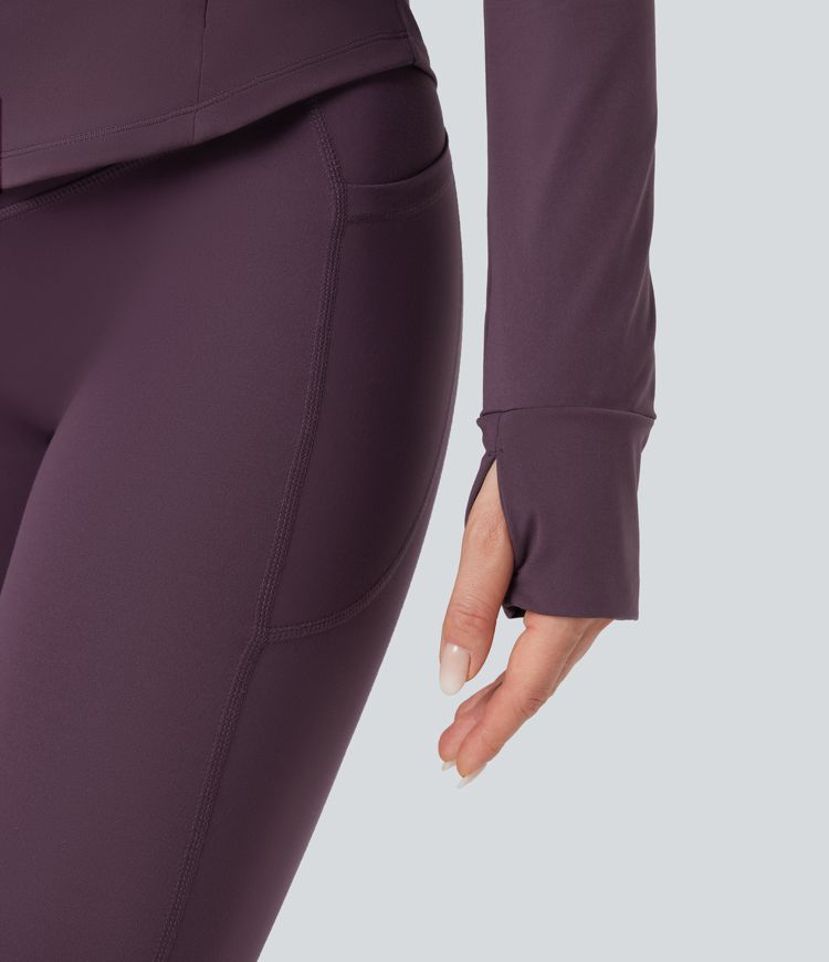 Halara UltraSculpt™ Mock Neck Push-Up Long Sleeve Thumb Hole Yoga Jacket with Pockets