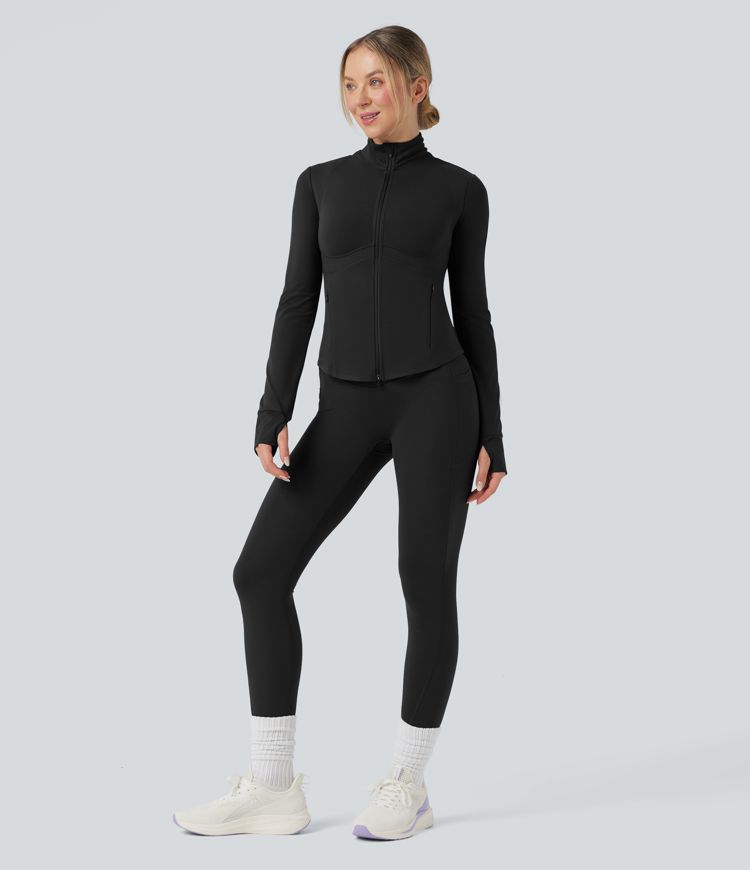 Veste de yoga Halara UltraSculpt™ col montant push-up manches longues à trous pouces avec poches