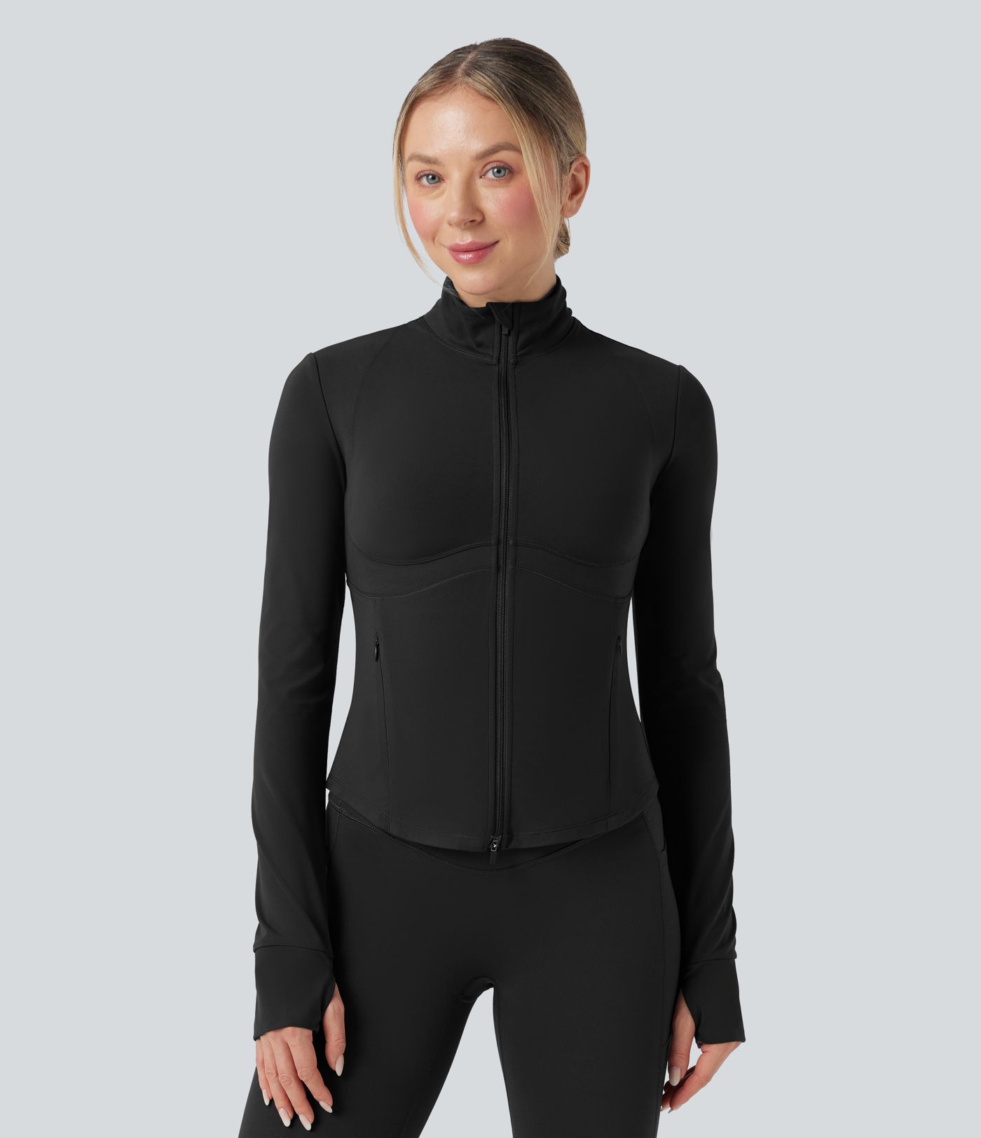 Veste de yoga Halara UltraSculpt™ col montant push-up manches longues à trous pouces avec poches