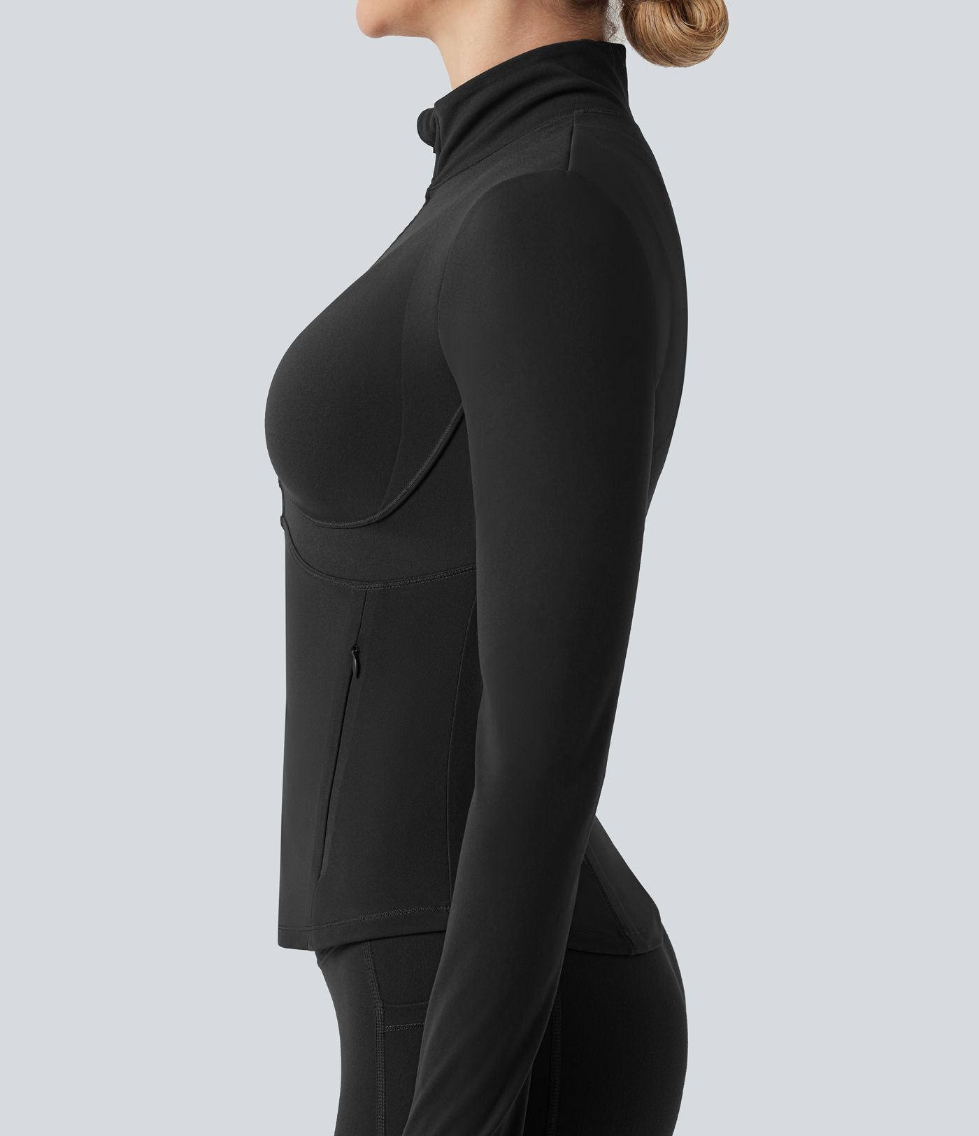 Veste de yoga Halara UltraSculpt™ col montant push-up manches longues à trous pouces avec poches