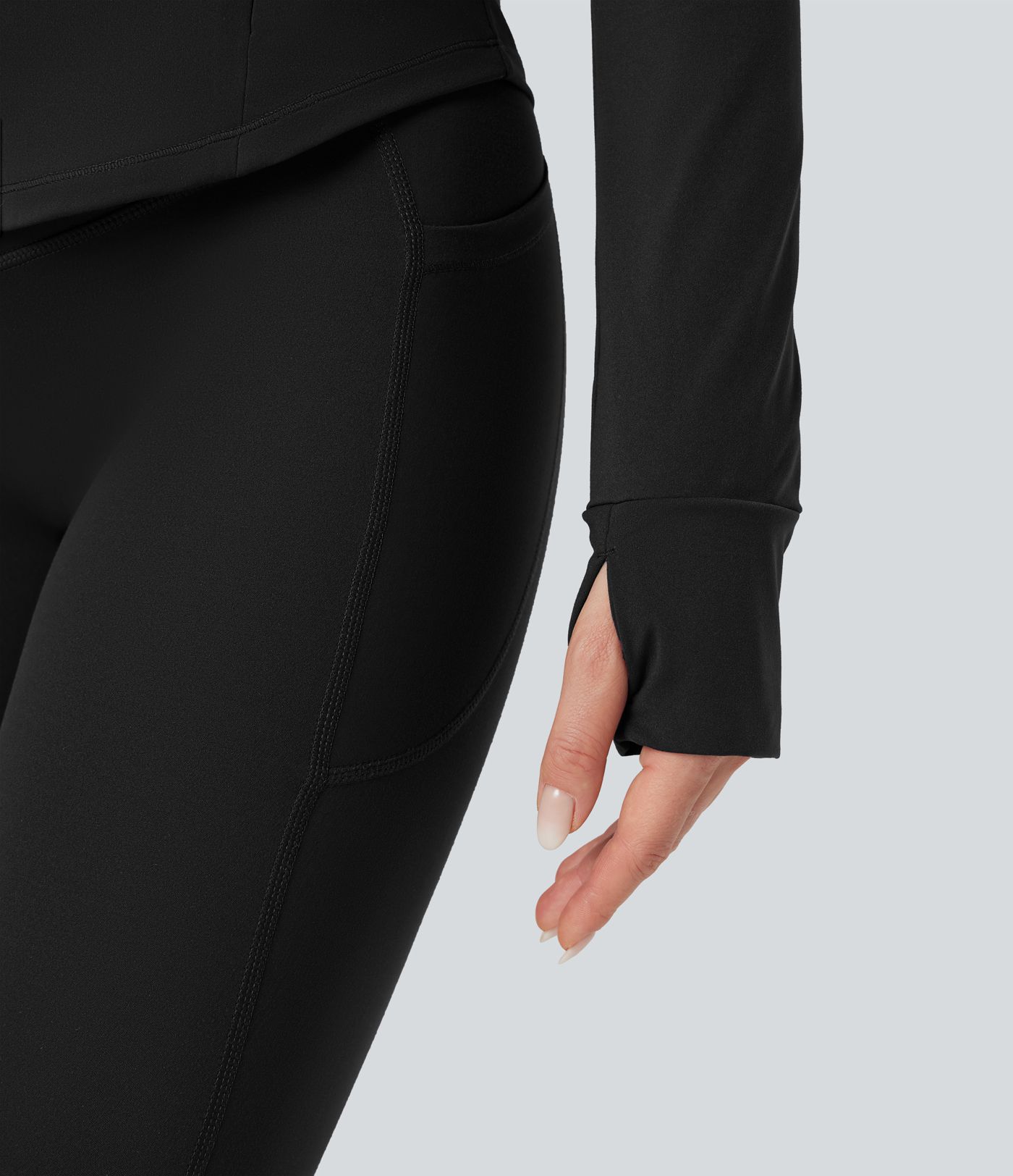 Veste de yoga Halara UltraSculpt™ col montant push-up manches longues à trous pouces avec poches