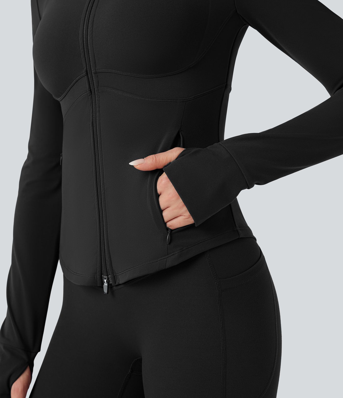 Veste de yoga Halara UltraSculpt™ col montant push-up manches longues à trous pouces avec poches