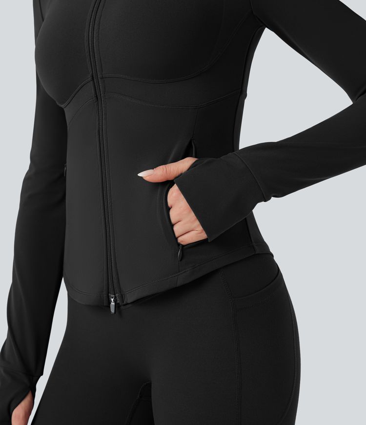 Veste de yoga Halara UltraSculpt™ col montant push-up manches longues à trous pouces avec poches