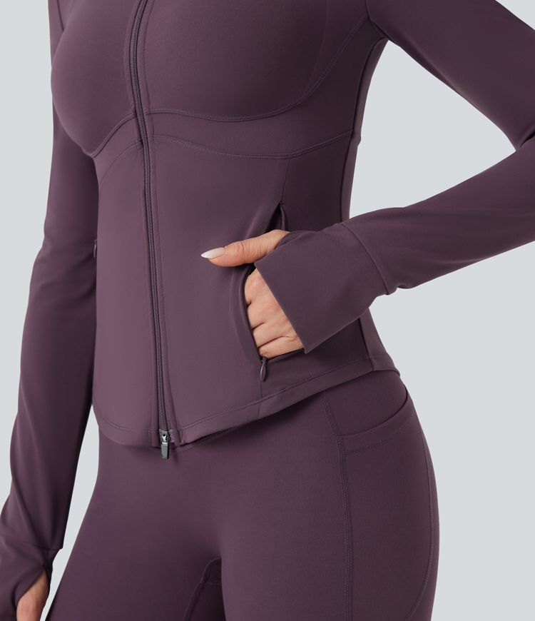 Halara UltraSculpt™ Mock Neck Push-Up Long Sleeve Thumb Hole Yoga Jacket with Pockets