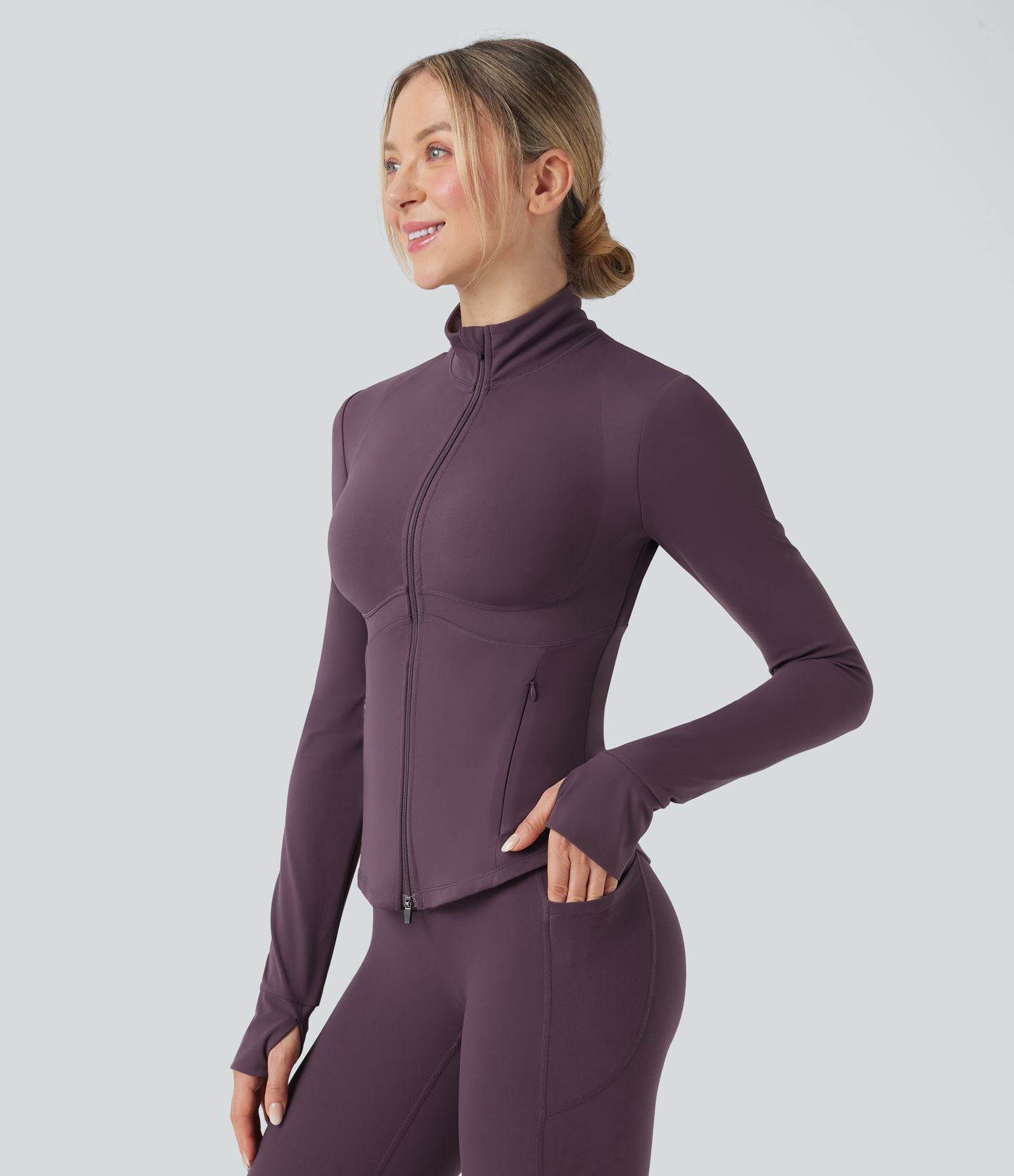 Halara UltraSculpt™ Mock Neck Push-Up Long Sleeve Thumb Hole Yoga Jacket with Pockets Halara UltraSculpt™ Mock Neck Push-Up Long Sleeve Thumb Hole Yoga Jacket with Pockets